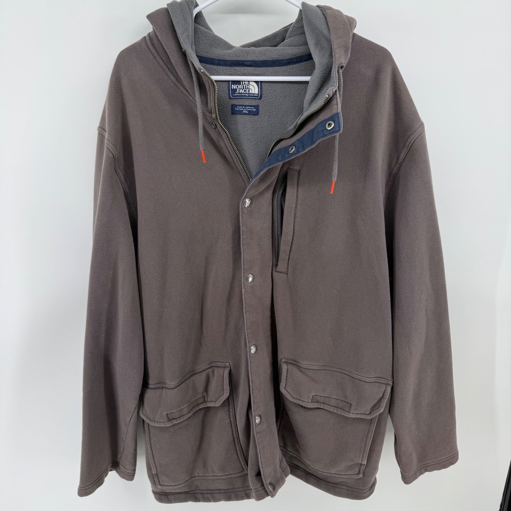 The North Face Mens XXL‎ California Heritage Fleece Lined Zip Snap Hoodie Gray